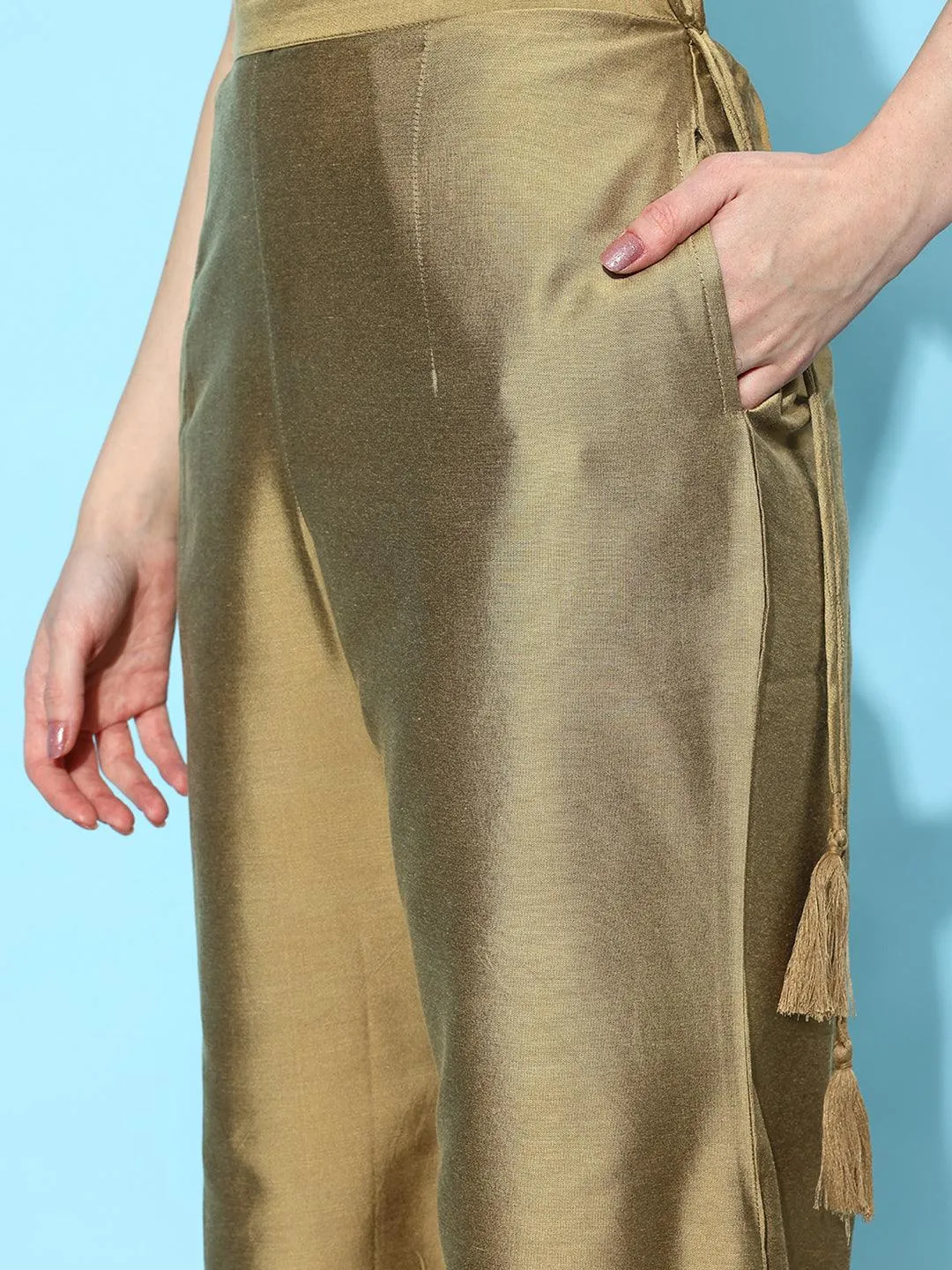 Gold Solid Silk Palazzos