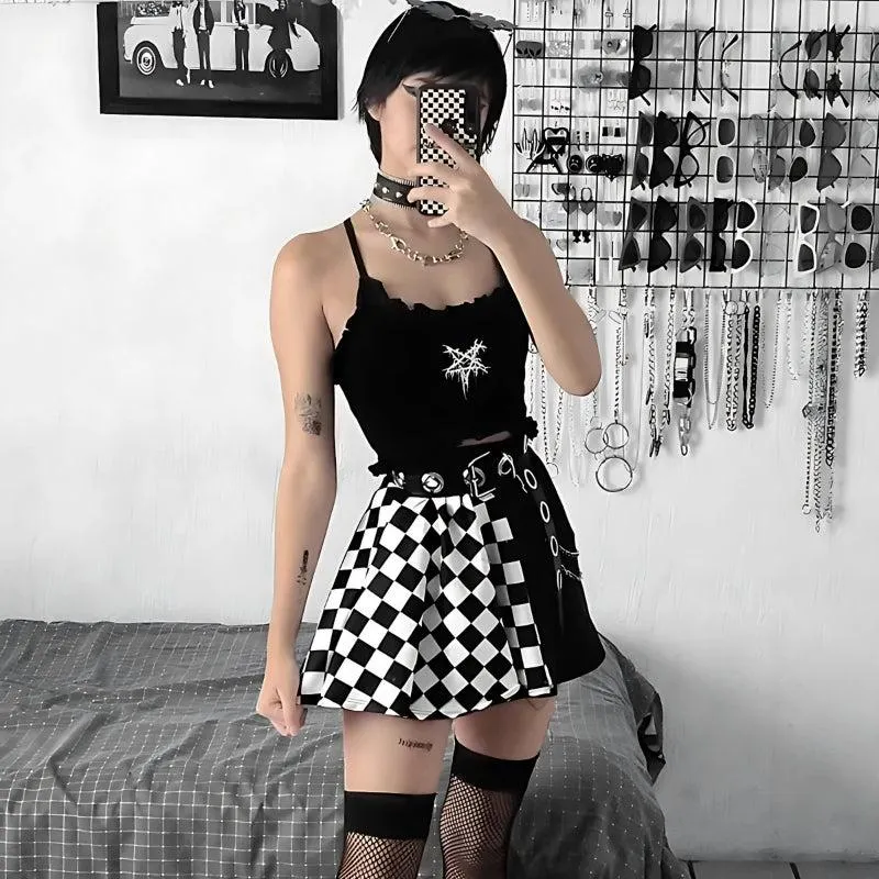 Grunge Checked A-Line Mini Skirt