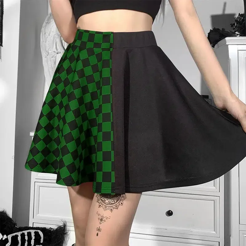 Grunge Checked A-Line Mini Skirt