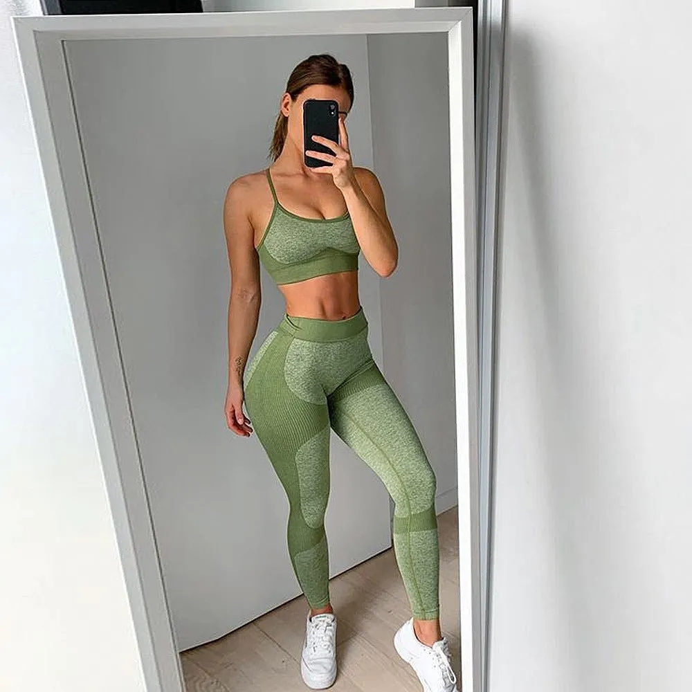 Gym Wear Set Women Sport Custom Fitness Wear High Waist Leggings Bra Clothing Fitness Sexy Yoga Wear Set Clothes