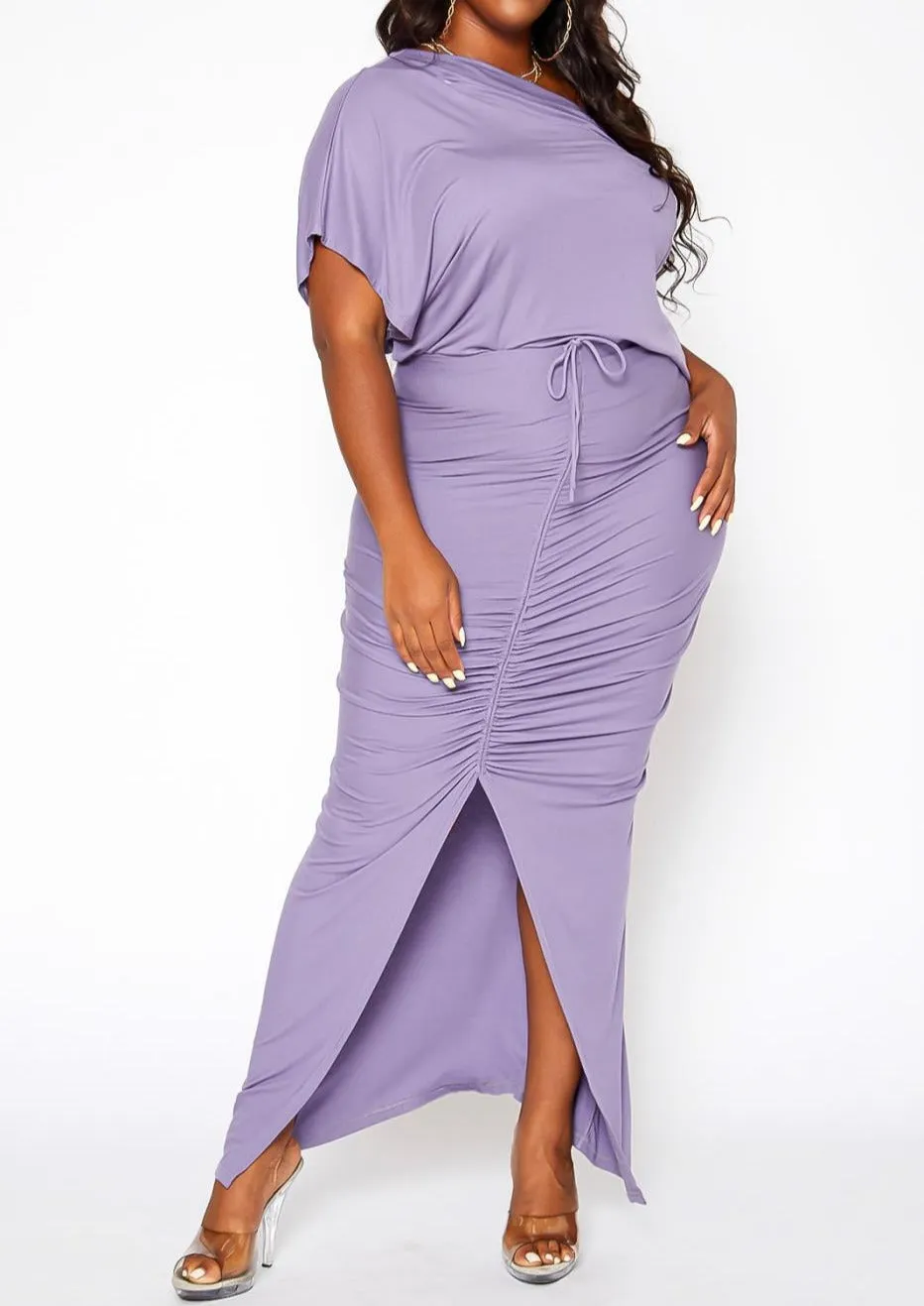 HI Curvy Plus Size Centered Drawstring Hem Maxi Skirts