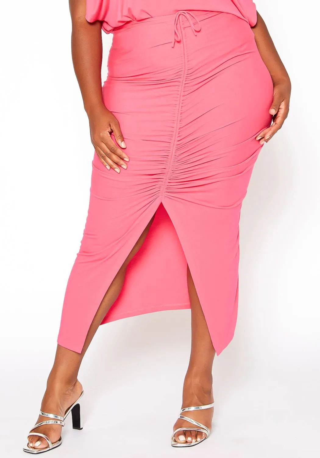 HI Curvy Plus Size Centered Drawstring Hem Maxi Skirts