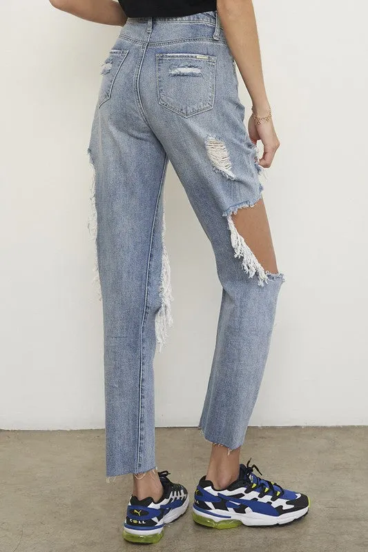 HIGH RISE DESTROYED BOYFRIEND JEANS