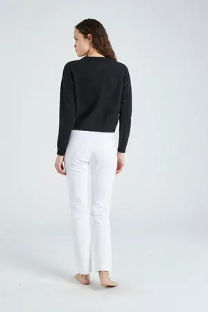 HOLLY ROUND NECK CASHMERE SWEATER - BLACK ROCK