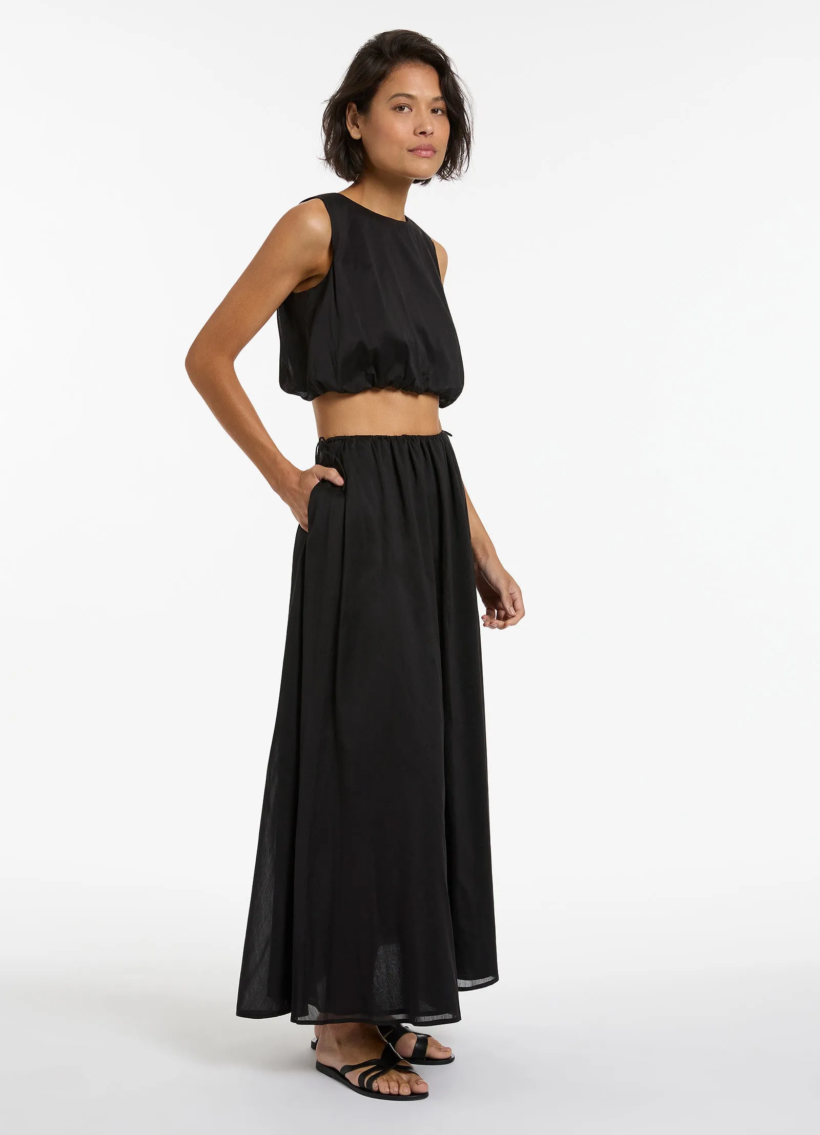 Jetset Gathered Maxi Skirt - Black