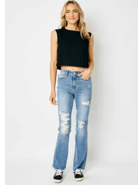 JUDY BLUE HIGH WAIST DESTROY FRAY HEM BOOTCUT