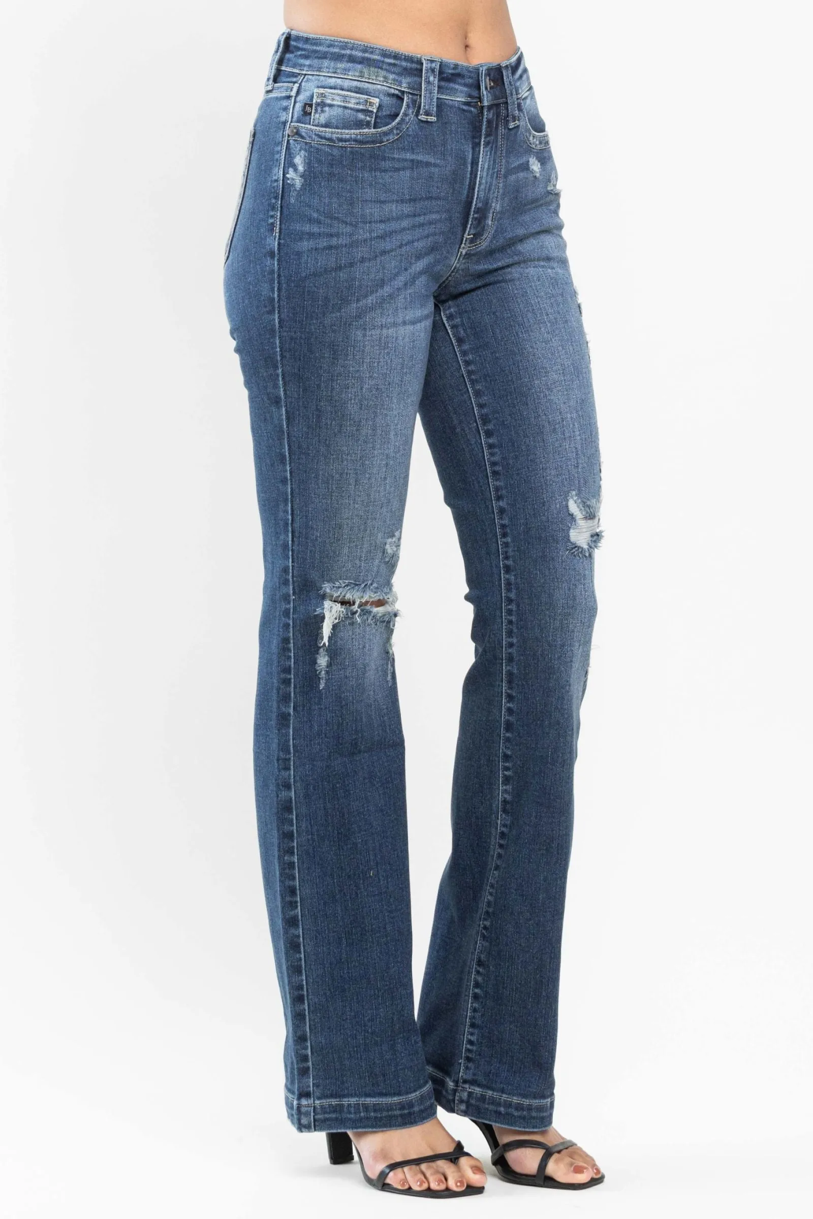 Judy Blue Mid Rise Hand Sand Destroyed Bootcut Jeans