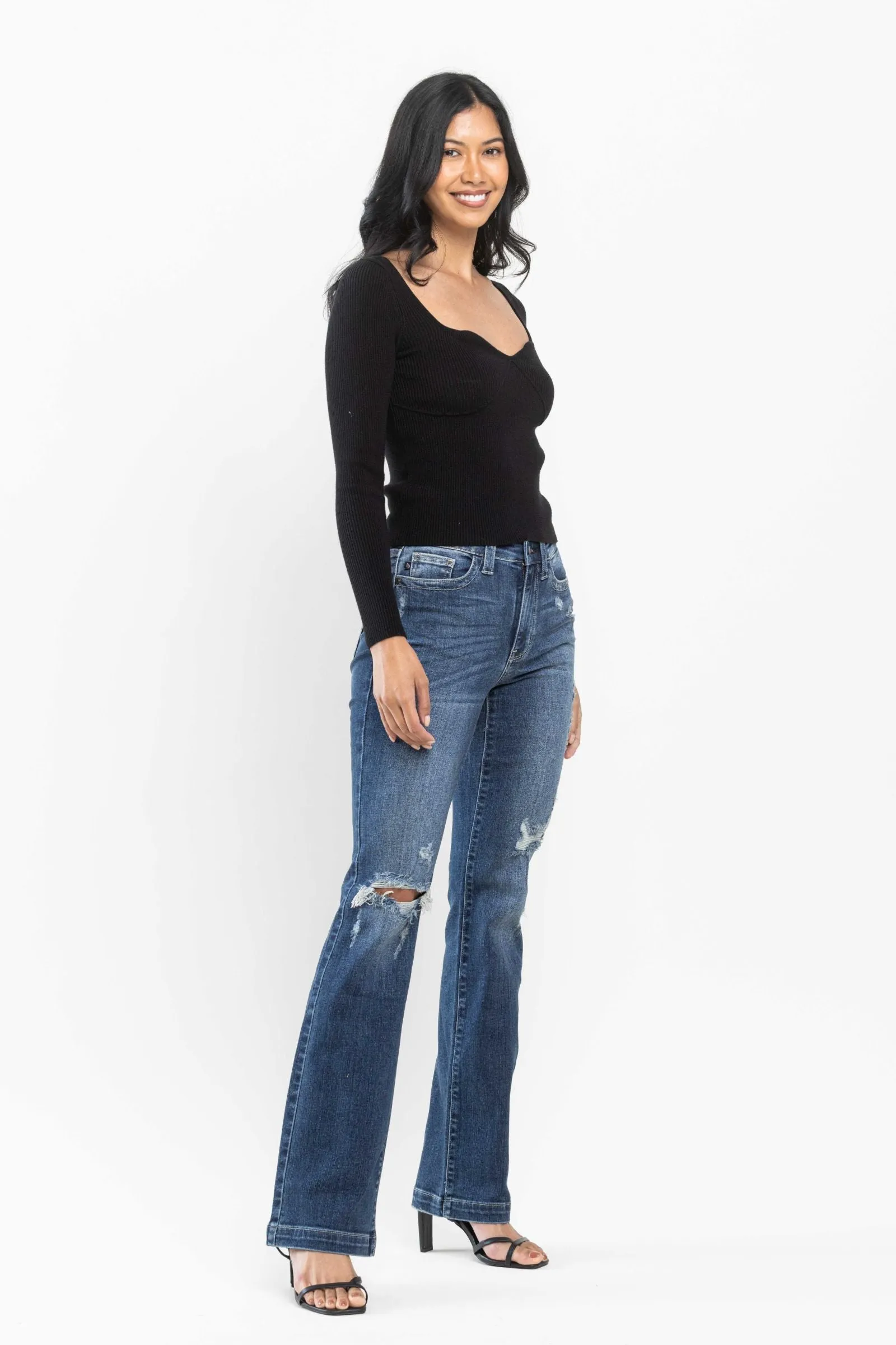 Judy Blue Mid Rise Hand Sand Destroyed Bootcut Jeans