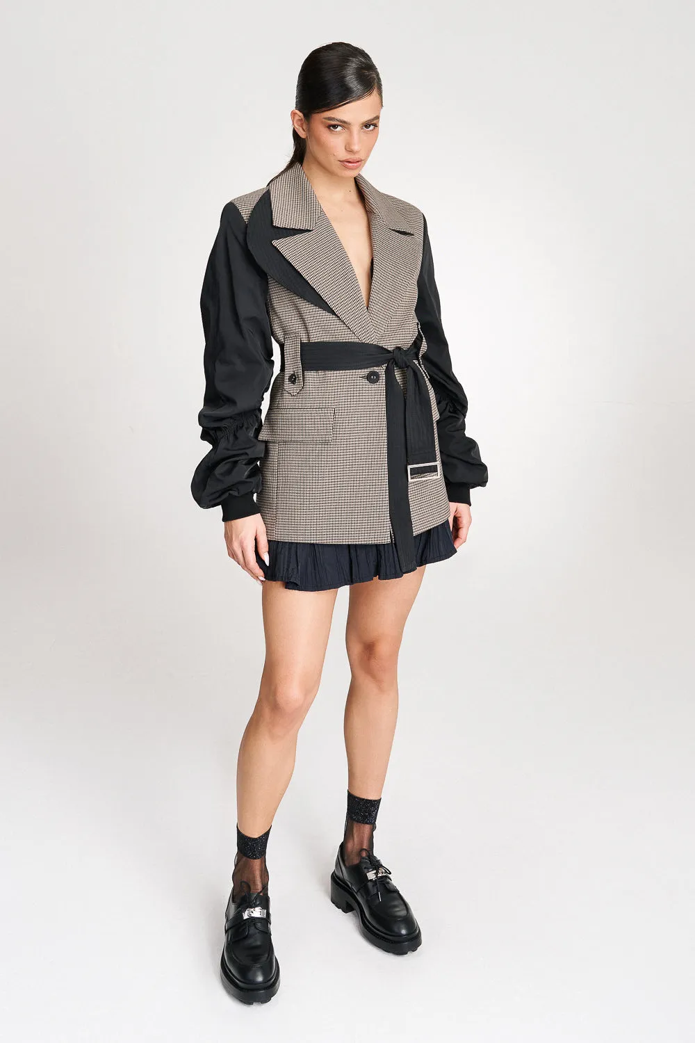 'Kehlani' Oversized Shell-Paneled Cotton-Blend Bomber Blazer