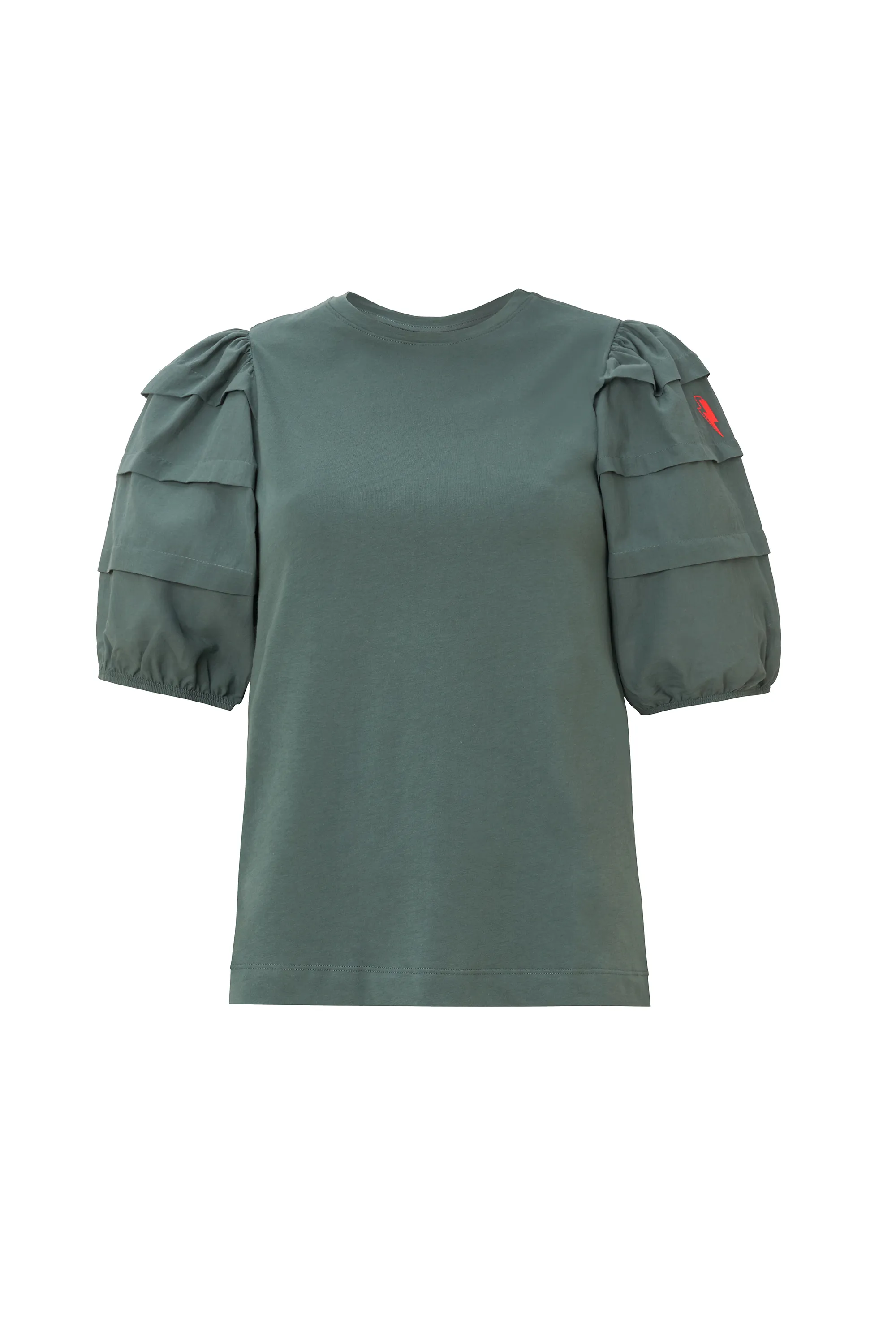 Khaki Pintuck Sleeve T-Shirt