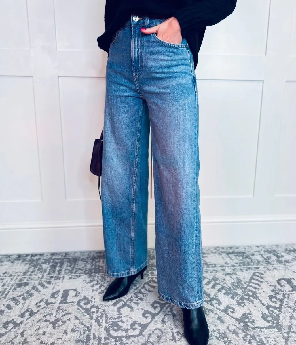 Light Blue Denim Wide Leg Jeans