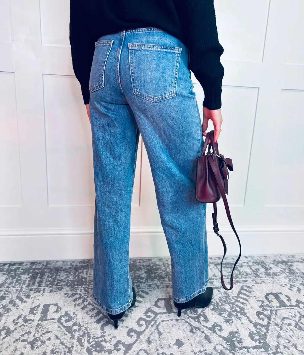 Light Blue Denim Wide Leg Jeans