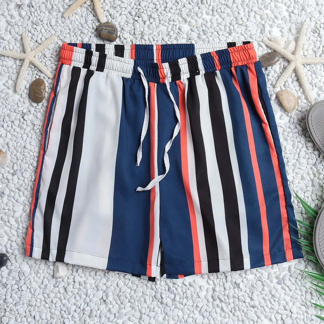 Men Colorful Stripe Drawstring Hawaiian Board Shorts