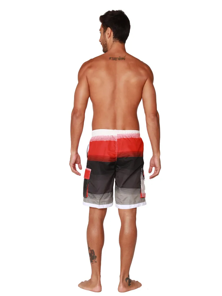 Men's Board Shorts in red, white and black stripes