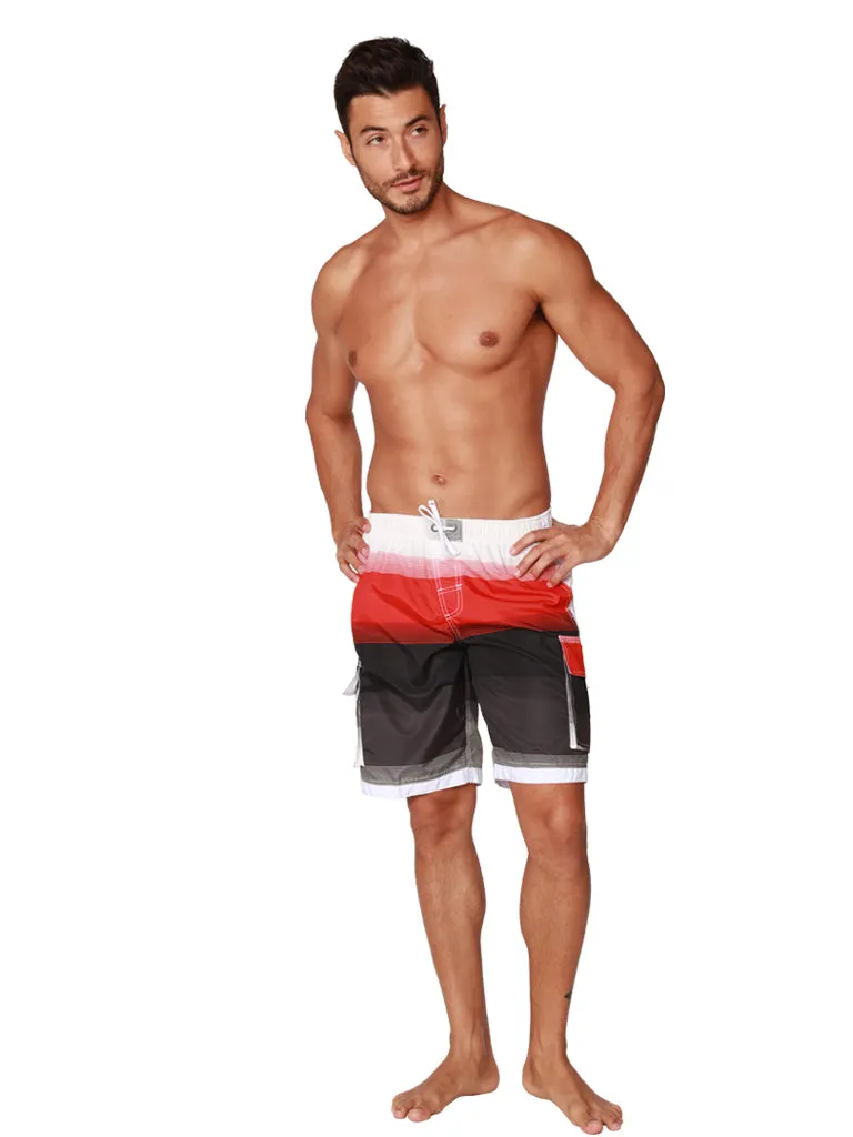 Men's Board Shorts in red, white and black stripes