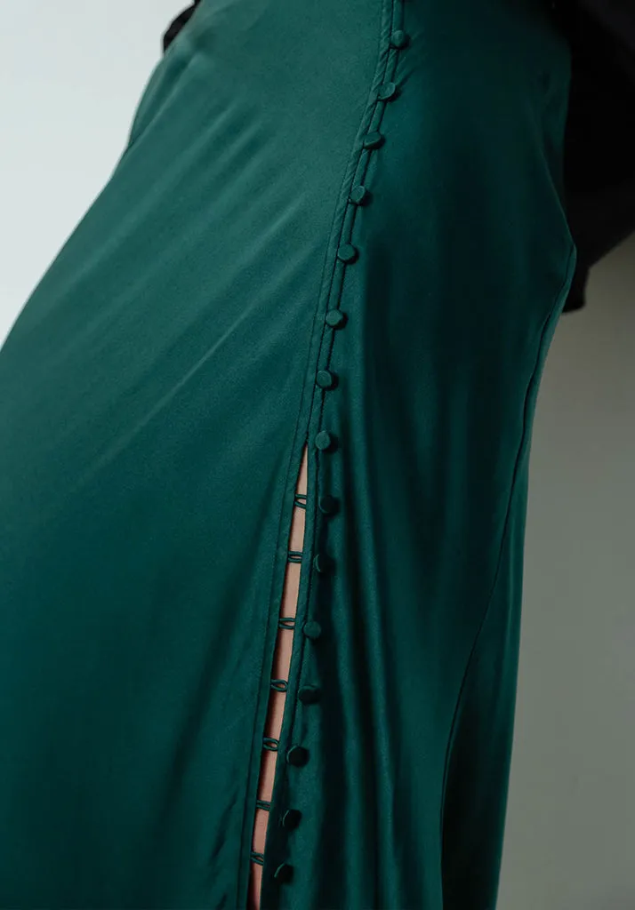 Mia Side Slit Maxi Skirt In Green