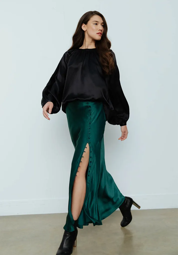 Mia Side Slit Maxi Skirt In Green