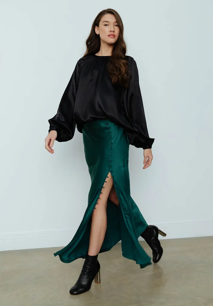 Mia Side Slit Maxi Skirt In Green