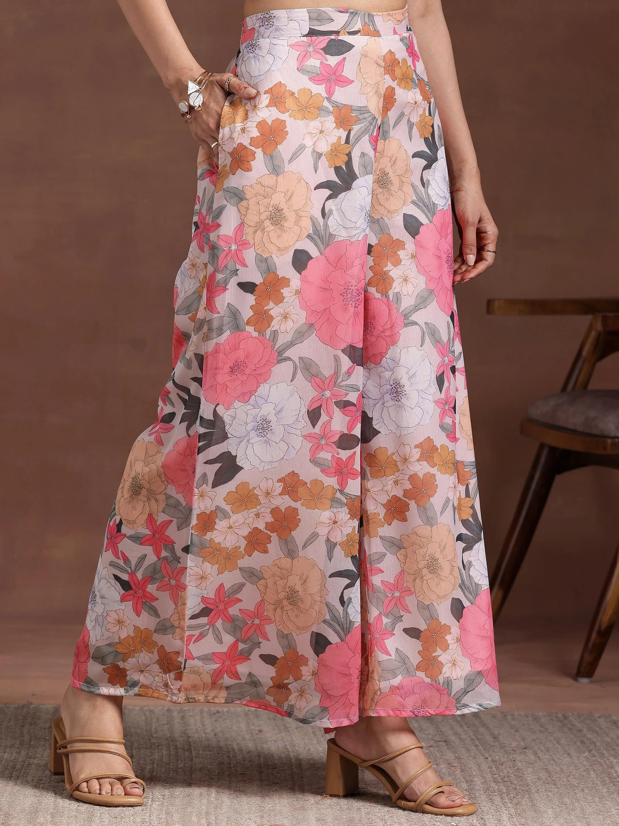 Multicoloured Printed Chiffon 3 Piece Co-Ords