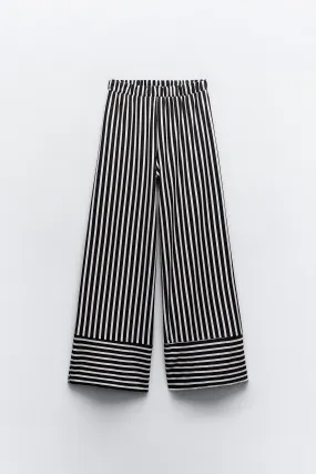 Navy and white striped palazzo trousers