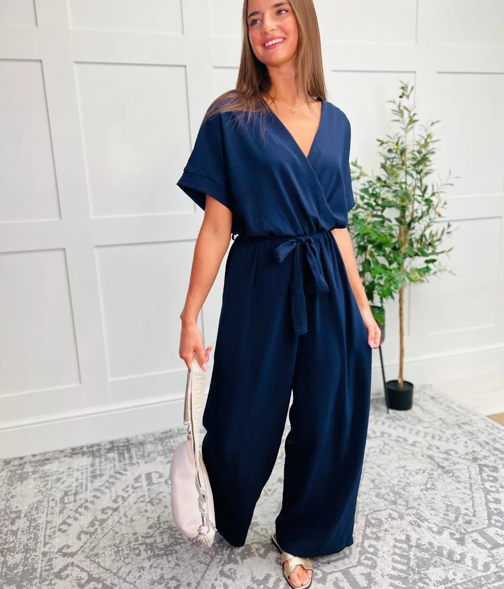 Navy Wide Leg Wrap Jumpsuit