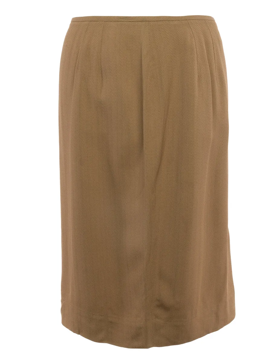 Patterned Brown Maxi Skirt - M