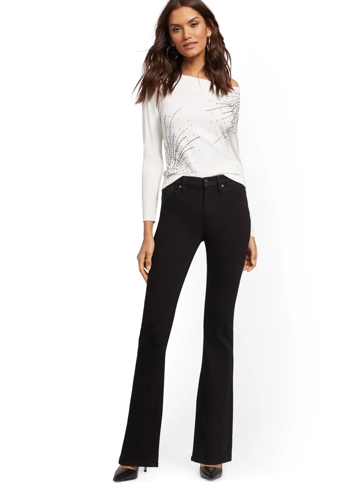 Petite High-Waisted Curvy Barely Bootcut Jeans - Black