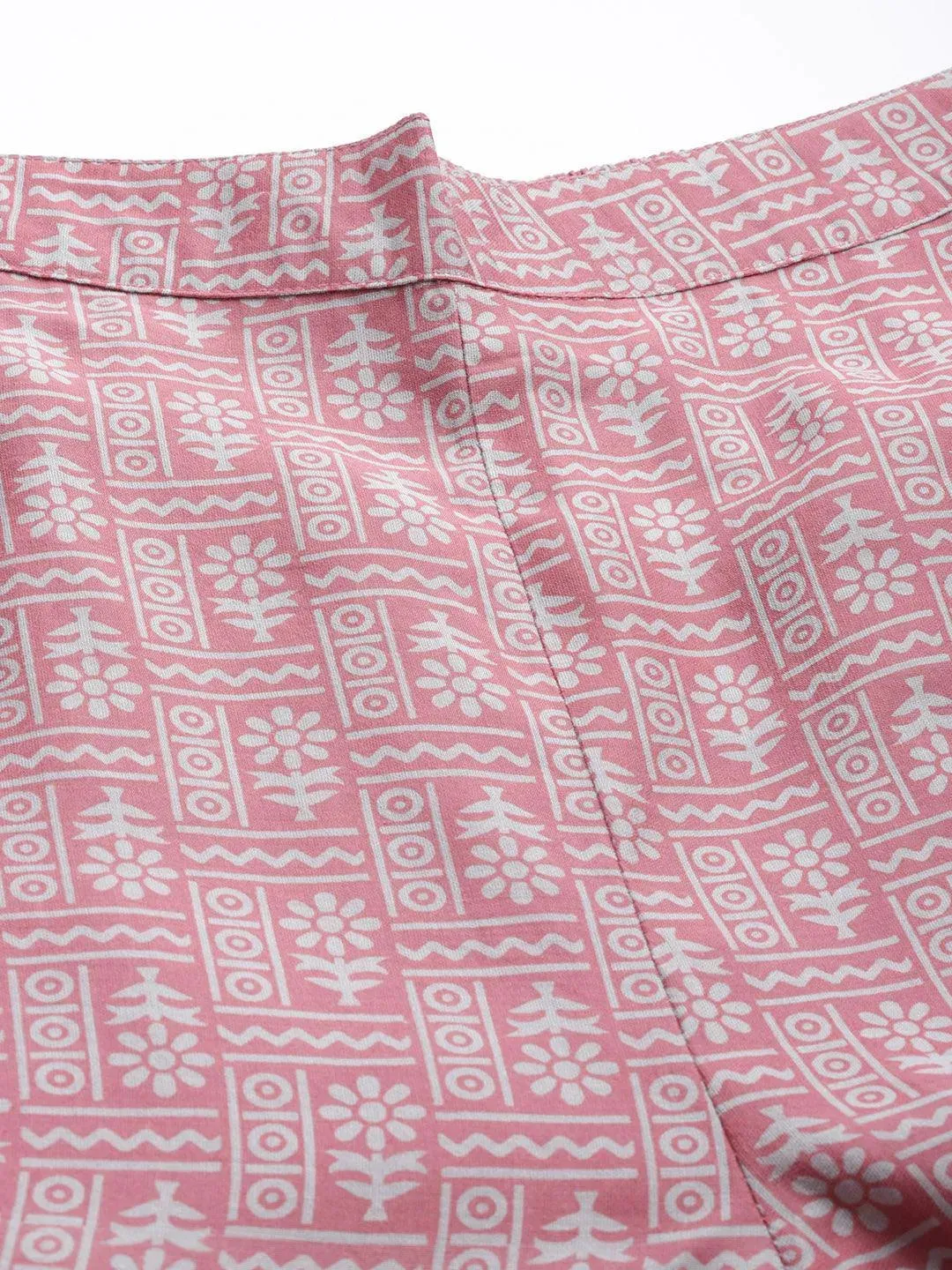 Pink Printed Silk Blend Trousers