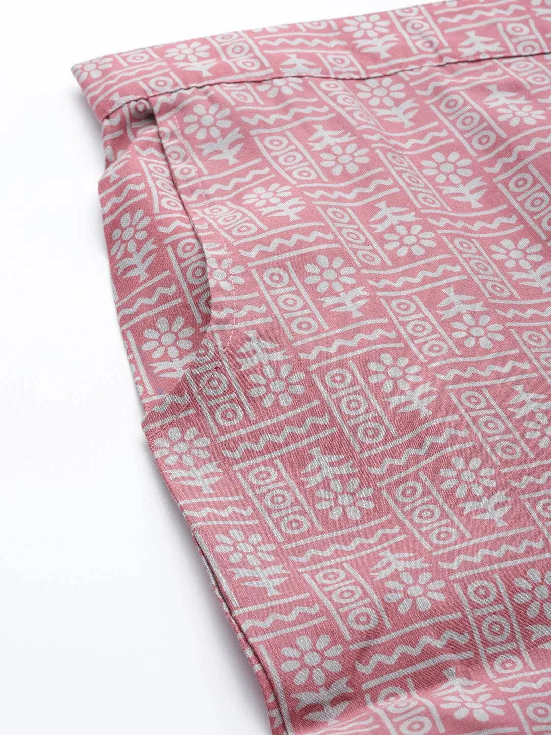 Pink Printed Silk Blend Trousers