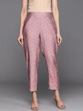 Pink Printed Silk Blend Trousers