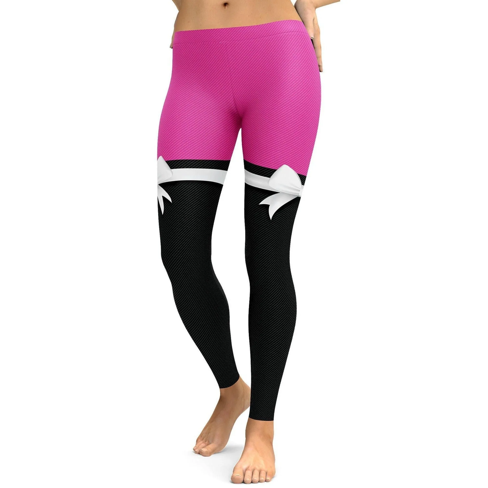 Pink to Black Thigh High Bow Leggings