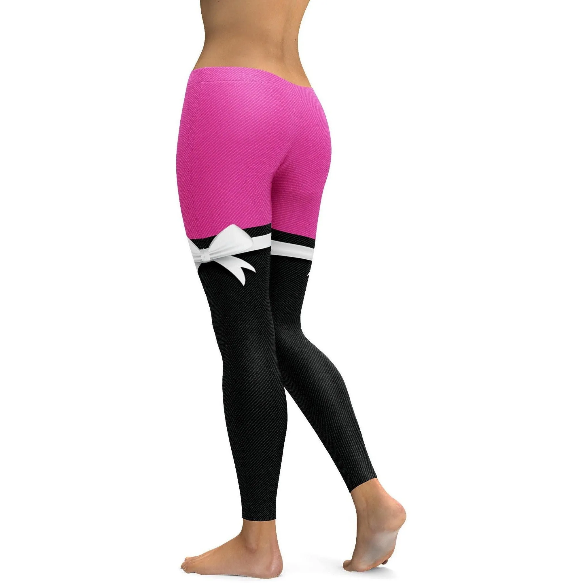 Pink to Black Thigh High Bow Leggings