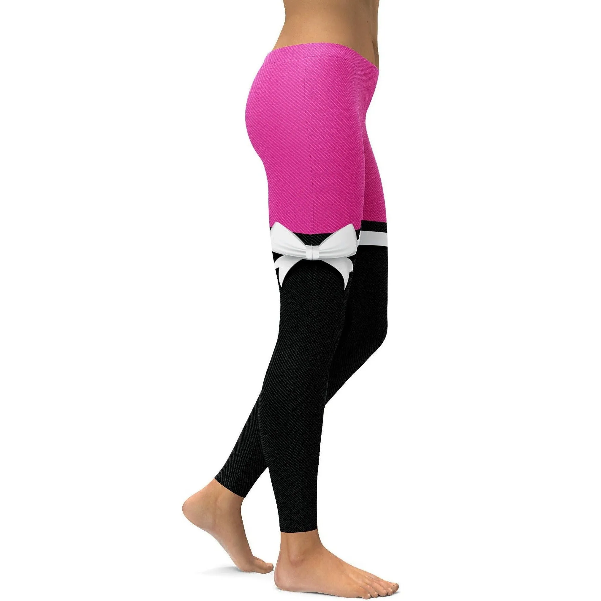 Pink to Black Thigh High Bow Leggings