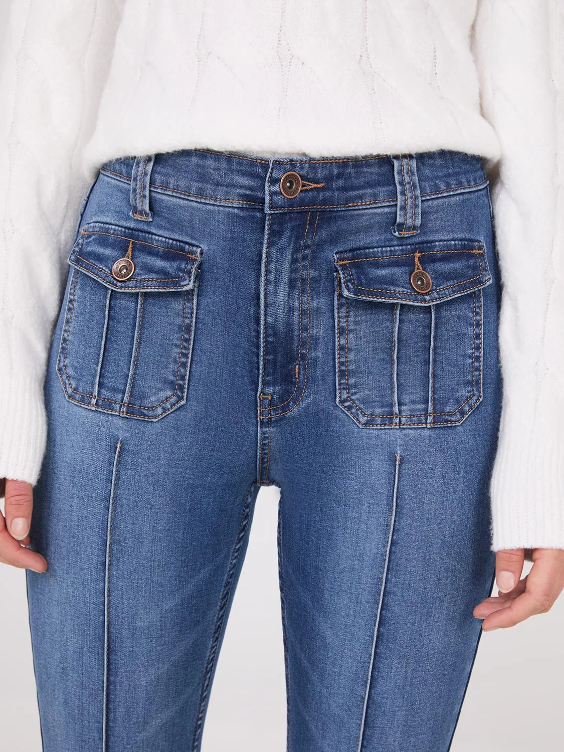 Pintuck Front Bootcut Jeans