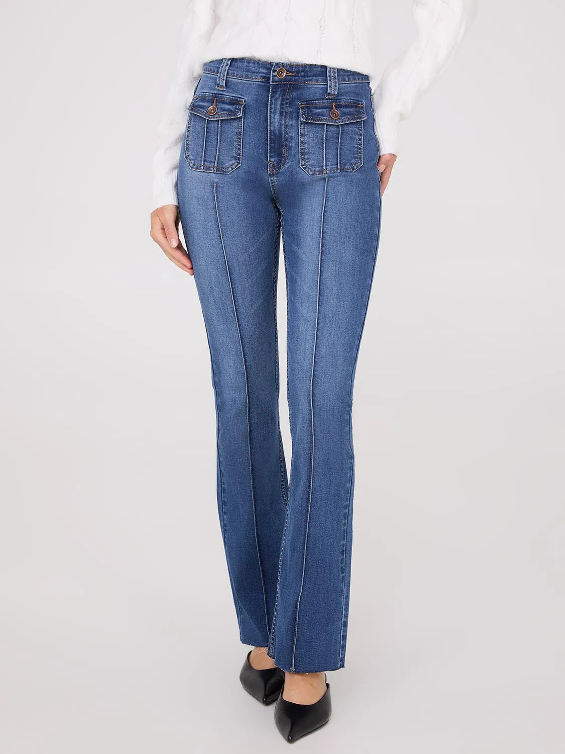 Pintuck Front Bootcut Jeans