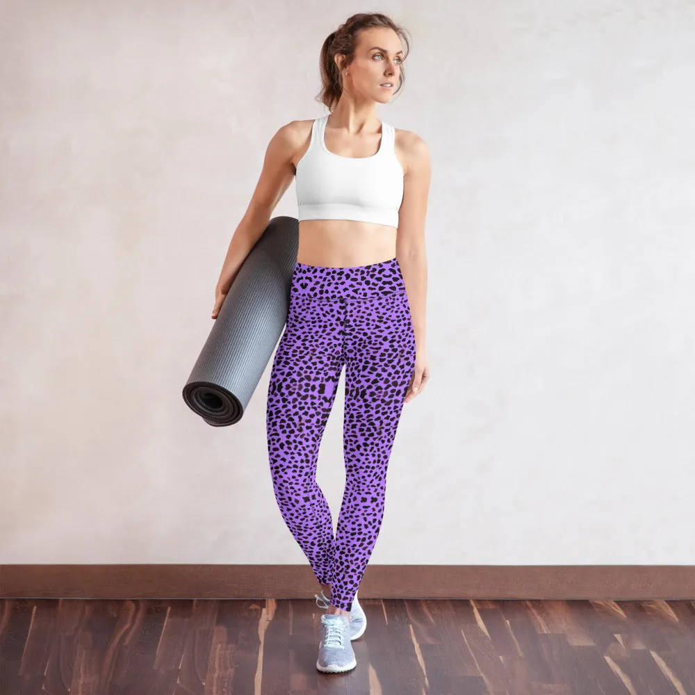 Purple Cheetah Print Yoga Leggings, Leopard Animal Print Women's Yoga Tights-Made in USA/EU