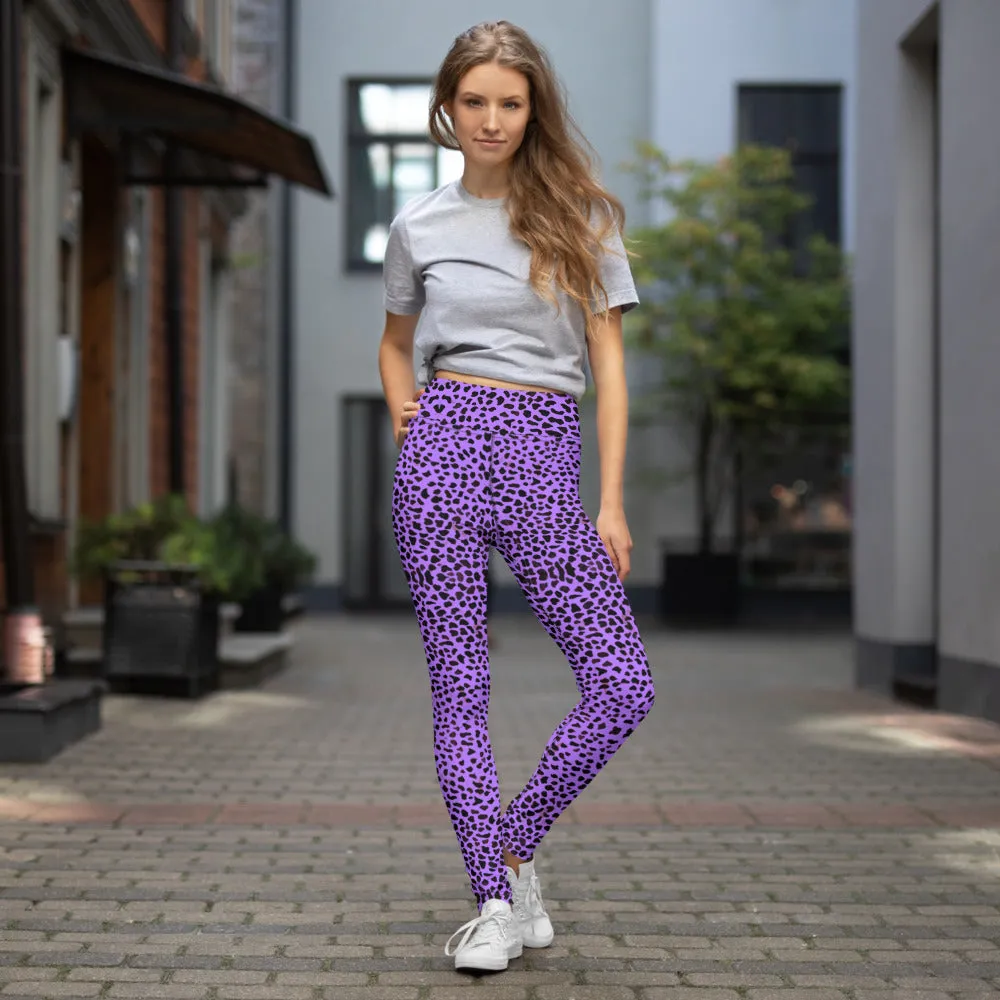 Purple Cheetah Print Yoga Leggings, Leopard Animal Print Women's Yoga Tights-Made in USA/EU