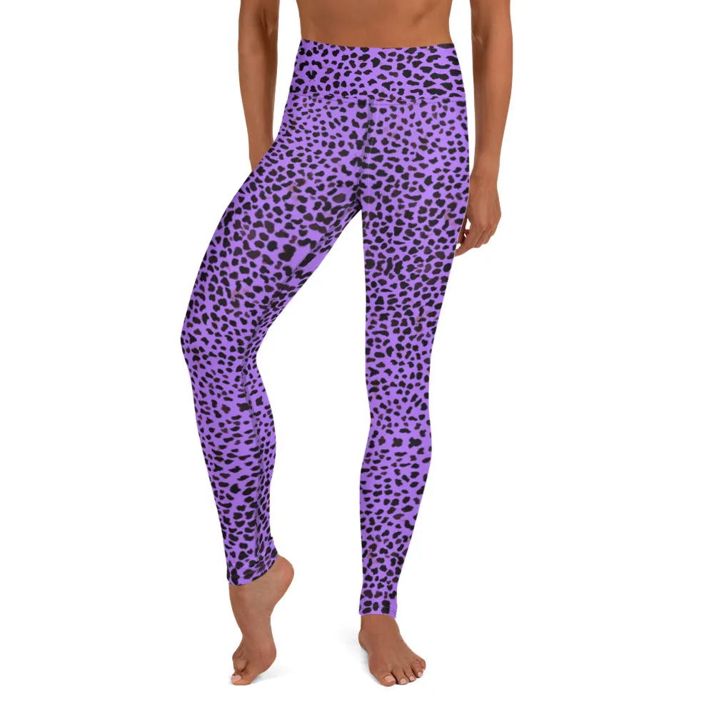 Purple Cheetah Print Yoga Leggings, Leopard Animal Print Women's Yoga Tights-Made in USA/EU