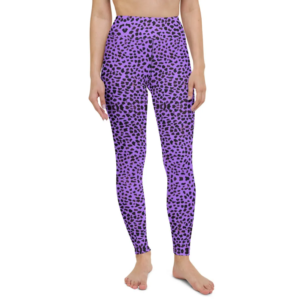 Purple Cheetah Print Yoga Leggings, Leopard Animal Print Women's Yoga Tights-Made in USA/EU