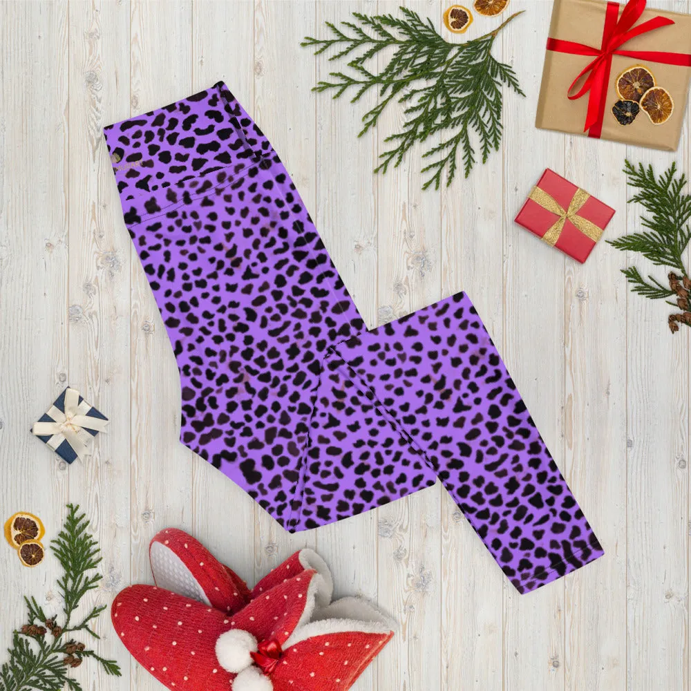 Purple Cheetah Print Yoga Leggings, Leopard Animal Print Women's Yoga Tights-Made in USA/EU