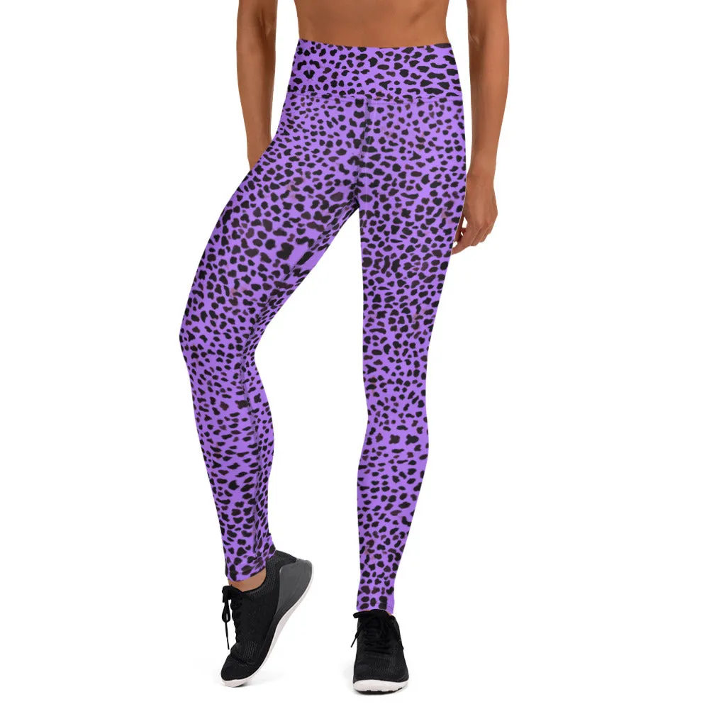 Purple Cheetah Print Yoga Leggings, Leopard Animal Print Women's Yoga Tights-Made in USA/EU