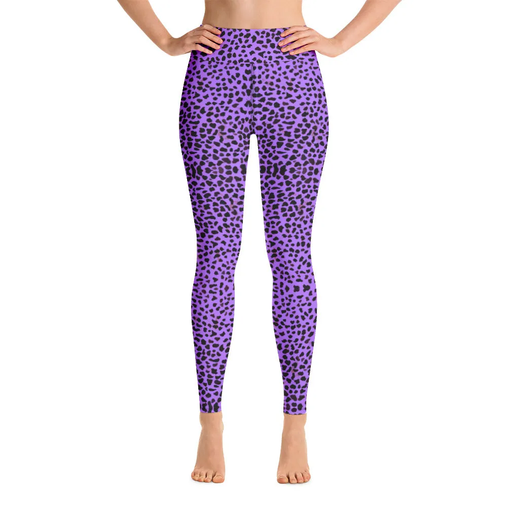 Purple Cheetah Print Yoga Leggings, Leopard Animal Print Women's Yoga Tights-Made in USA/EU