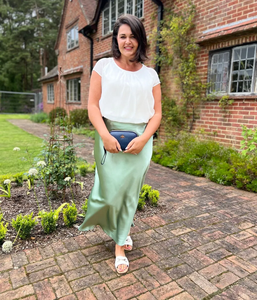 Satin Maxi Skirt Sage Green