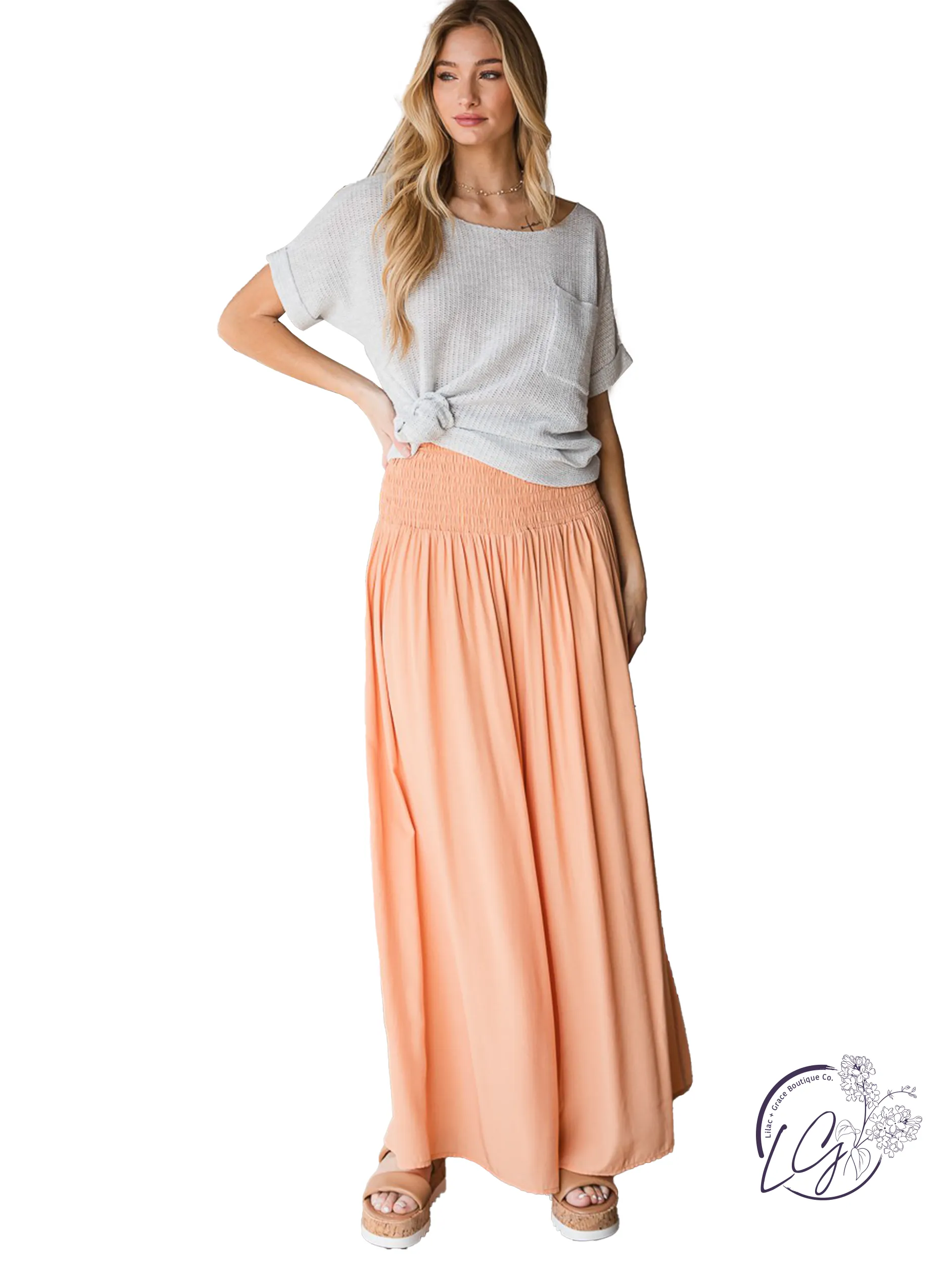 Smocked Elegance Wide-Leg Trousers