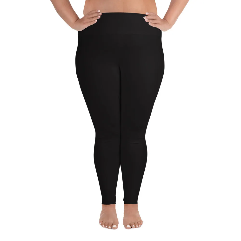 Solid Graphite Black Tights, Women's Plus Size High Rise Yoga Pants Leggings- Made in USA/EU