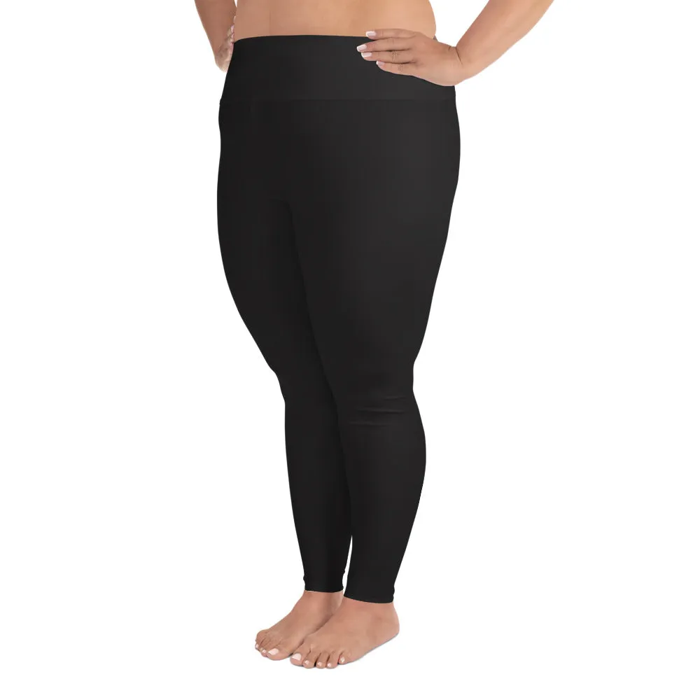 Solid Graphite Black Tights, Women's Plus Size High Rise Yoga Pants Leggings- Made in USA/EU