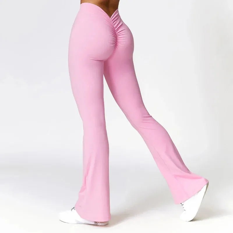 V Back Scrunch High Waist Yoga Flares Pants Push Up Sports Leggings