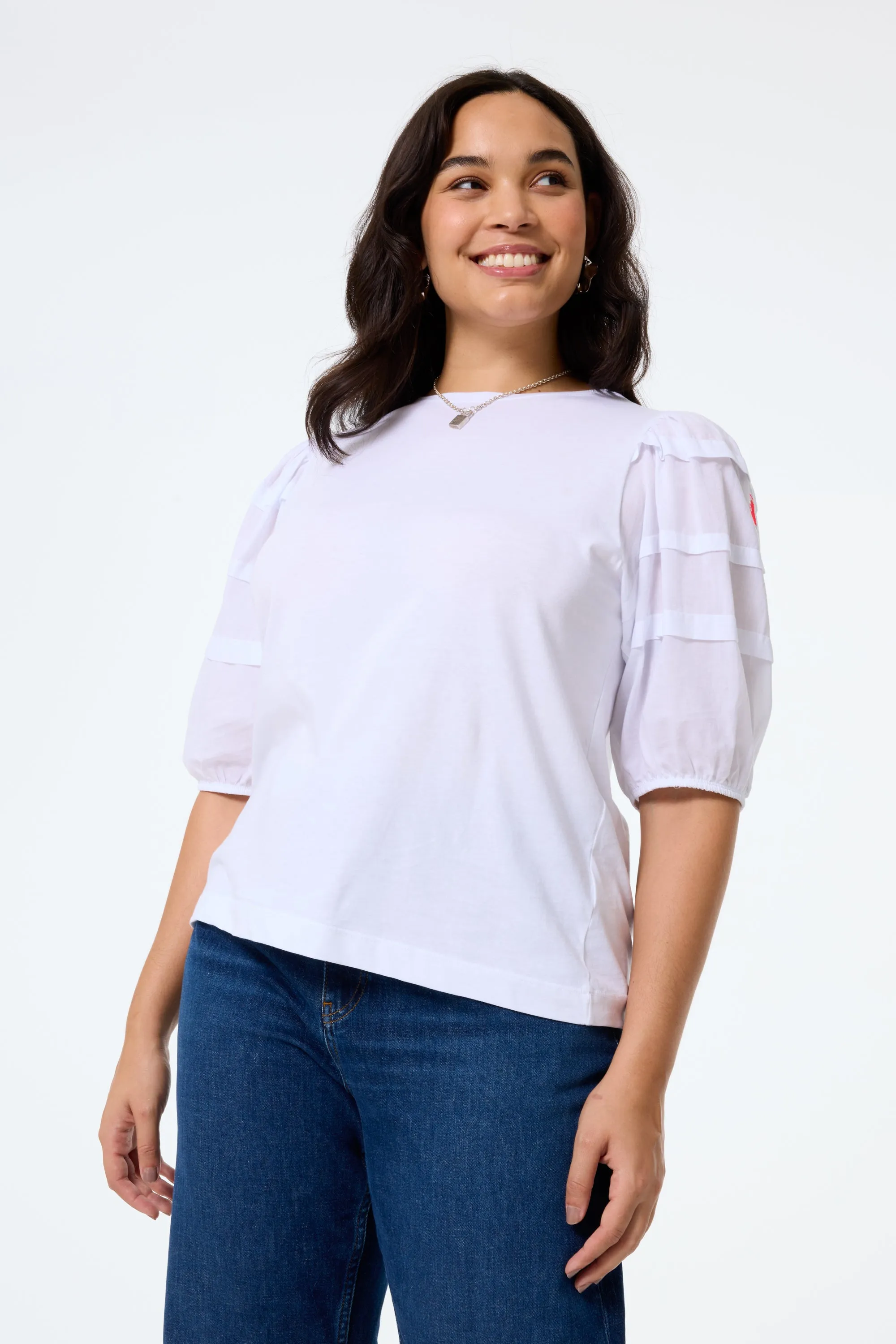 White Pintuck Sleeve T-Shirt