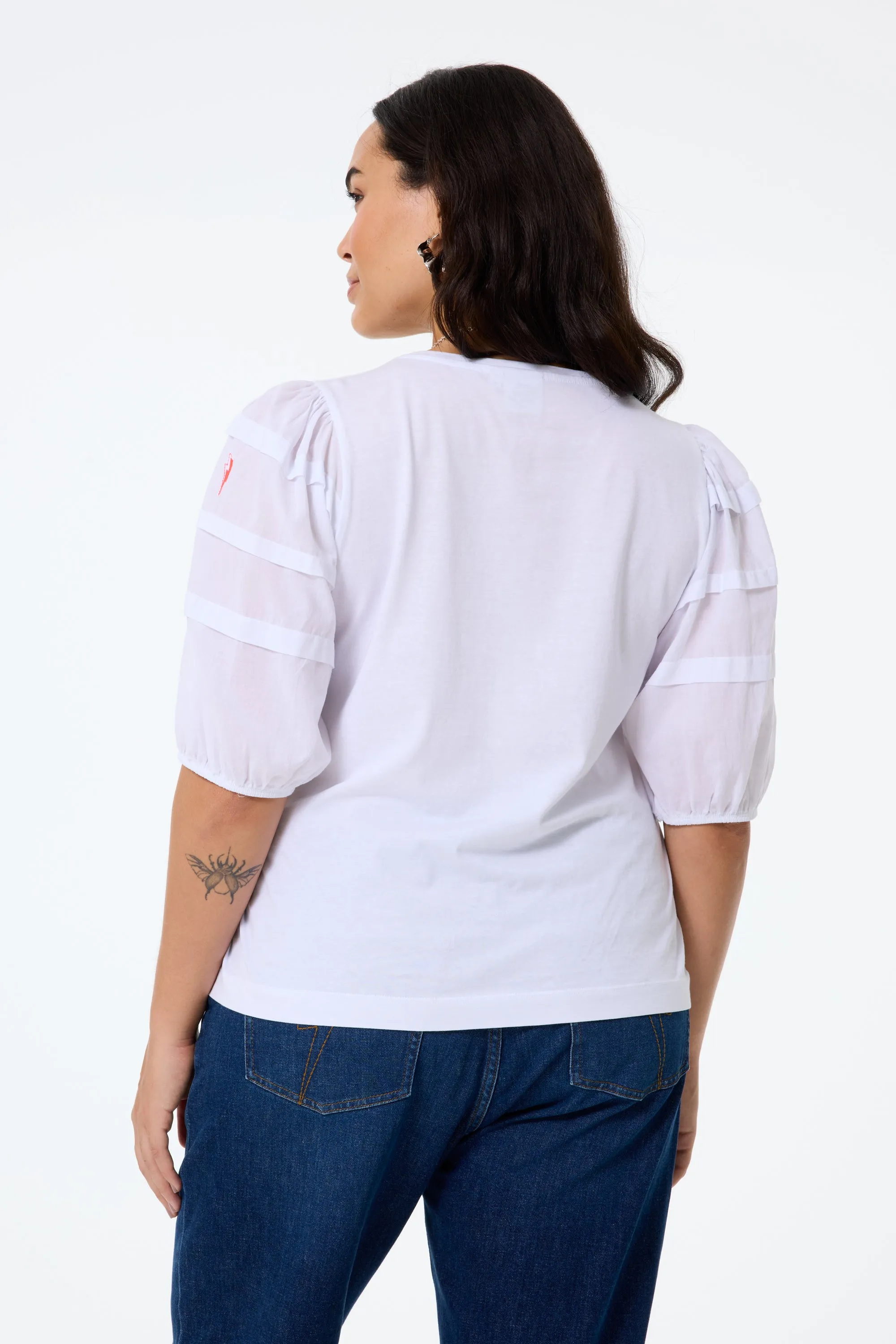 White Pintuck Sleeve T-Shirt