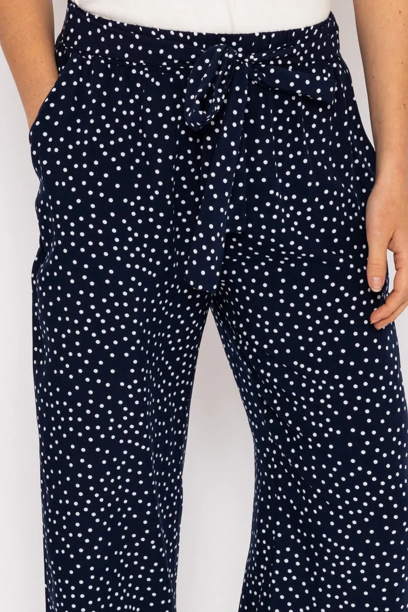 Wide Leg Navy Polka Dot Trousers